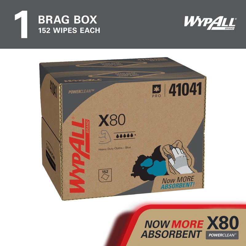 WypAll PowerClean X80 Cloths Heavy Duty Wipes (41041), Brag Box, Extended Use Towels, Blue (1 Pack of 152 Sheets, 152 Sheet Total) - Image 2